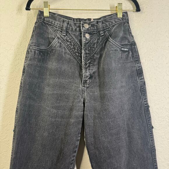 ROCKIES ROCKY MOUNTAIN Jeans 26 VTG Black Washed Bare Back Rhinestone Cowgirl - Picture 4 of 14
